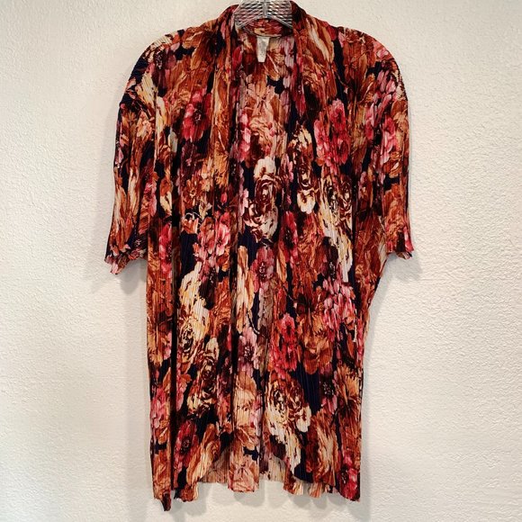 Front of Closet Open Front Top Accordion Pleated Raw Seams MultiColor Womens 1X - Picture 1 of 8